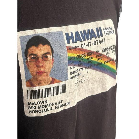 Superbad Movie McLovin Hawaii Driver License Men's Black‎ T-Shirt Size XL - Picture 3 of 6